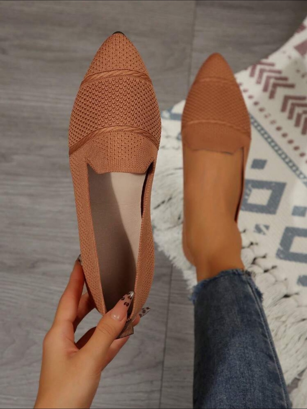 NWOT Pointed Knit Loafers in Chestnut